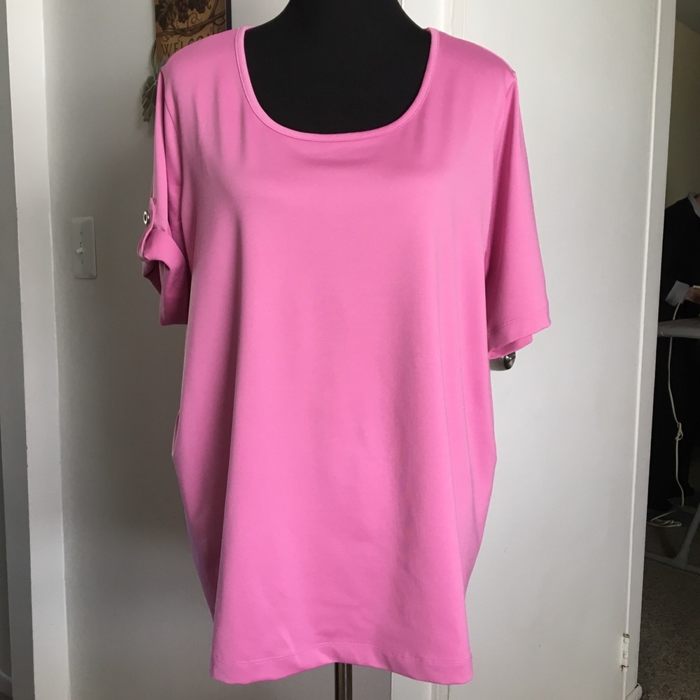 SUSAN GRAVER PINK SHORT/ROLLED SLEEVE TUNIC, SIZE 1X PLUS SIZE